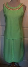 Vintage 60s 70s Green Polyester Knit Two Piece Set Suit B36 Tank Top 10
