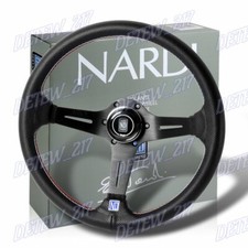 350mm Nardinew Style Pu Leather Steering Wheel Black With Red Stitching