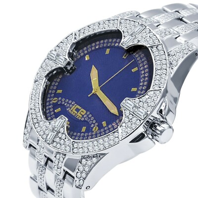New Men's Luxury Silver Tone Finish w/ Blue Face ''Solitude'' Custom Wristwatch