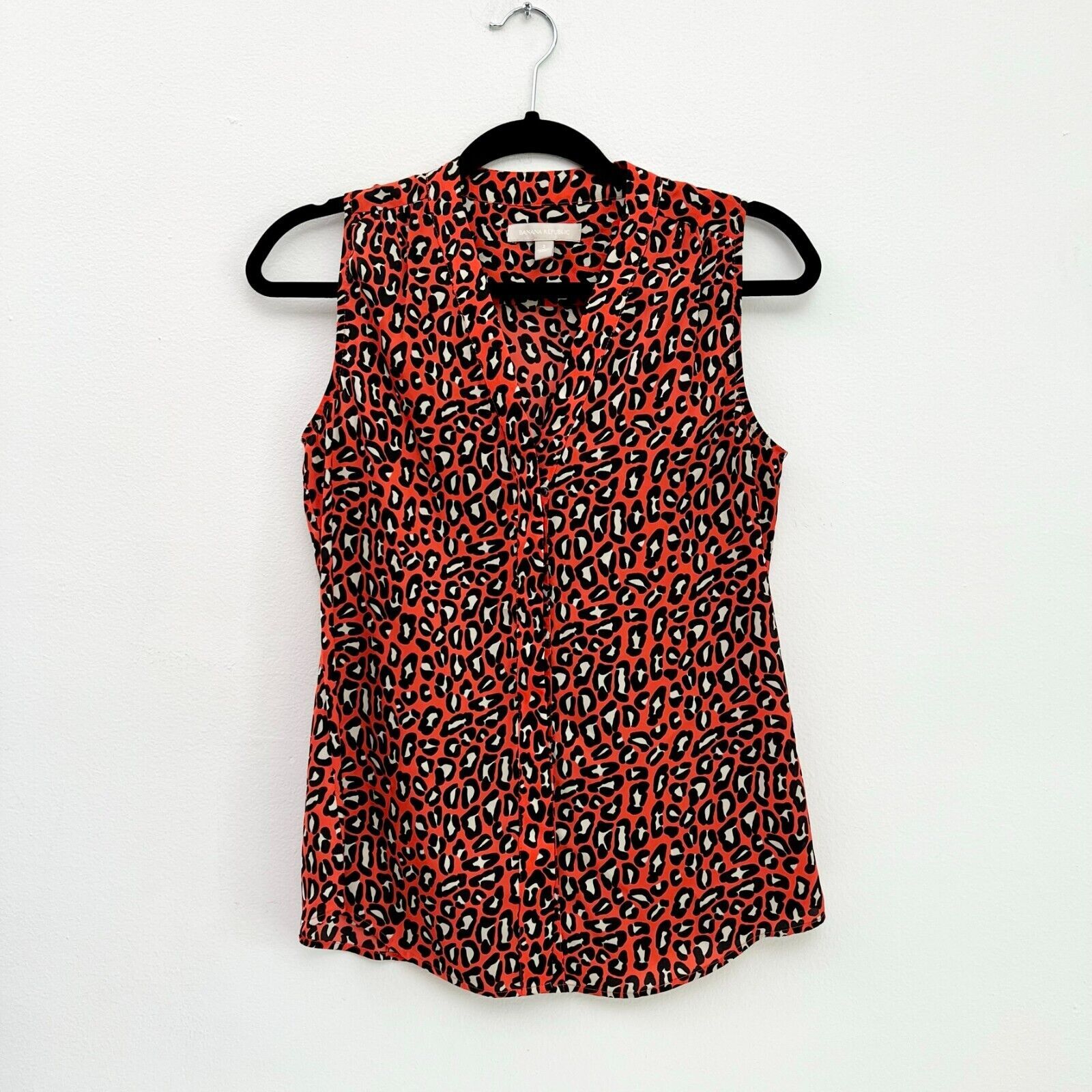 Banana Republic Blouse Sz 2 Women Top Tank Orange Black Leopard Print Sleeveless