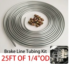Brake Line Tubing Kit Zinc-Coated Steel 16 Tube Nut Fittings 1/4” 25ft Coil Roll