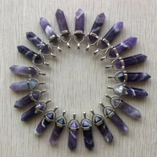 30pcs Natural Amethysts Stone Hexagonal Column Pendants Jewelry Making Wholesale