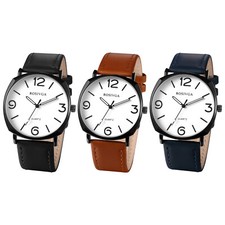 Men Large Dial Soft PU Leather Band Analog Quartz Watch Business Wristwatches US