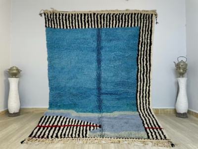 Stahlblauer BENI OURAIN RUG, Handgewebter Marokkanischer Teppich nach Maß, Ha...
