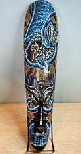 Indonesian Hand Painted Wood Mask Tribal Tiki Style Dot Art Wall Hanging 20" VTG