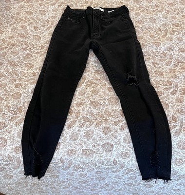 KanCan Women's Black Dark Wash Distressed Skinny Jeans Slim Fit 5-Pocket