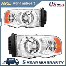 Fits 02-05 Dodge Ram 1500-3500 Halogen Headlight Assembly Amber Chrome Reflector Fits 02-05 Dodge Ram 1500-3500 Halogen Headlight Assembly Amber Chrome Reflector