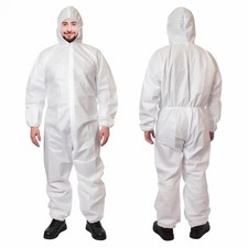White Disposable Coveralls Hooded Microporous Hazmat Suits 25 Pack Size M