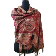 Pashmina Shawl Scarf Head Covering Wrap Ochre Orange Khaki Gold Paisley Floral