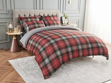 Scottish Tartan Check Duvet Cover King Quilt Cover Bedding Set Red Grey Charcoal