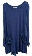 LOGO Lori Goldstein Womens Lagenlook Tunic Top XL Blue Chiffon Contrast Casual