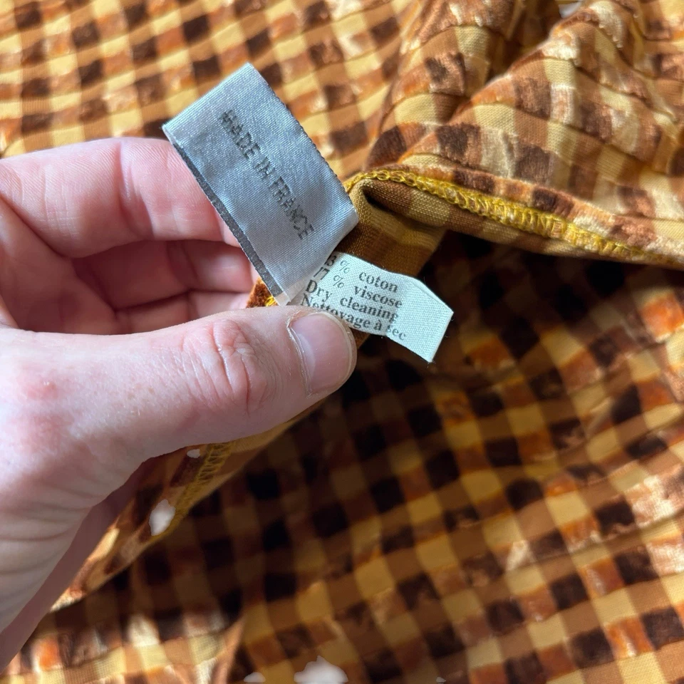 Pierre Frey Checkered Mustard Gold Fabric Pillow Cover - No Insert Included - Image 3 of 4