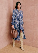 Sezane Lauretta Dress Bandana Blue Midi Sz 38 /AU 10