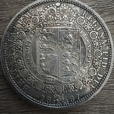 1887  Queen Victoria Jubelee Head Half-Crown Silver 0.925  Coin  Brilliant Grade