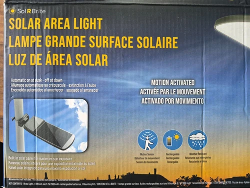 NEW Sol R Brite 5000 Lumens Motion Activated Solar Area Light 3 Modes Free Ship