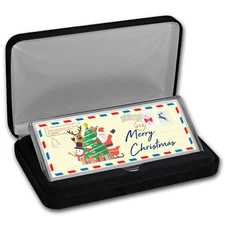 4 oz Silver Colorized Bar - Postcard "Merry Christmas" (w/Box)