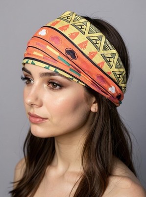 Hair Glove Stretchy Headband Bandana Headwrap Golden Sunset Aztec Pattern Biker