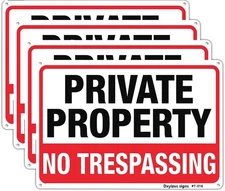 Large No Trespassing Signs Private Property Metal 10x14 inches, 4-Pack 