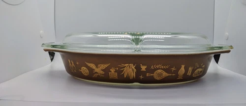 Pyrex Early American #25 1.5 Qt. Divided Casserole Dish W/ Lid Vtg Read