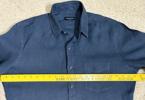 Camisa de tela adecuada 100 % lino para hombre talla 15 azul liso manga larga abotonada - Imagen 8 de 11