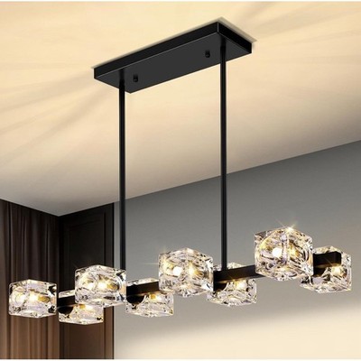Black Chandelier Dining Room 8 Lights Modern Crystal Pendant Fixture Cube Shade
