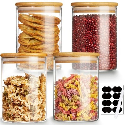 4 Pack Glass Storage Jars with Airtight Bamboo Lid, 27 OZ Glass Canisters Set...