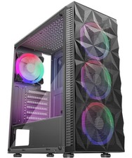 ATX Gaming PC Case with 4 RGB Fans, Diamond Mesh Front, Tempered Glass, USB 3.0