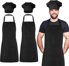 2 Pack Chef Apron and Hat, Adjustable Kitchen Cooking Apron with Two Pockets