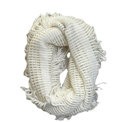 White Scarf D&Y Knit Fringe Fall Winter Accessorize BOHO Festival