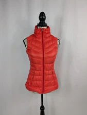 Athleta Womens Front Zip Mock Neck Down Quilted Vest Jacket Red Orange XXS A092