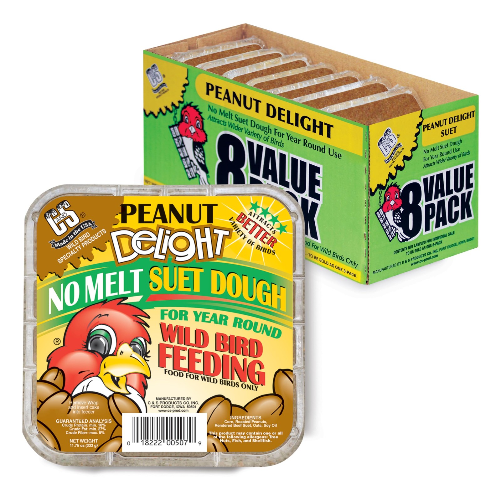 C&S Peanut Delight No Melt Suet Dough 11.75 Ounces, 8 Ounce (Pack of 8) 