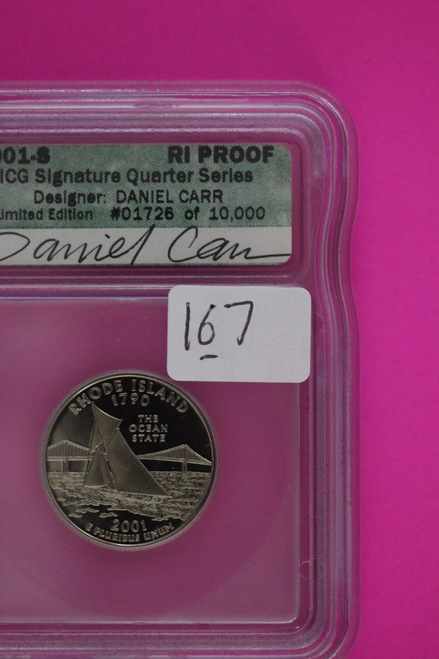 2001 S Proof Rhode Island Clad State Quarter Artist Signature ICG Certified 167 - Image 3 of 3