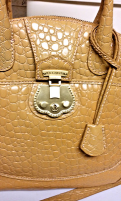 NWOT Talbots Golden Beige Embossed Leather Cross Body Domed Satchel