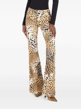 Roberto Cavalli Women Mid-Rise Jaguar Animal Print Flare Jean Pants Sz IT 46 NWT