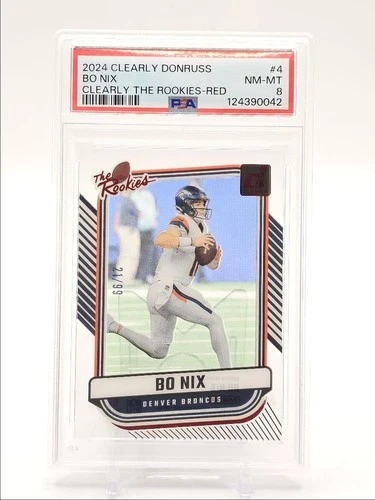 BO NIX 2024 CLEARLY DONRUSS THE ROOKIES FOOTBALL RED RC /99 PSA 8 Q5686