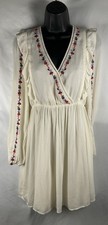 Sugar Lips Women’s Size XS Ivory Boho Embroidered Balloon Sleeve  Dress Summer