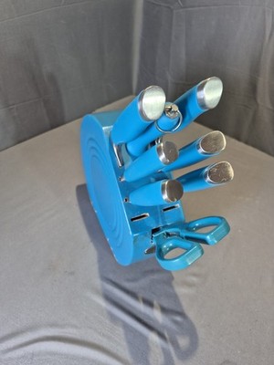 Fiesta Fiestaware 8 Piece Blue Knife Set w/ Storage Block Missing 2 Knives
