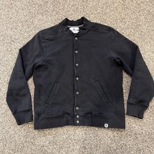 American Giant Heavyweight Varsity Bomber Jacket Snap Black L Fleece