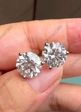 Women's Lab Created Diamond 6mm Round 3 Prong Solitaire Stud Earring 925 Silver