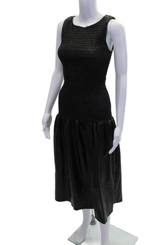 Misa Womens Leather Textured Sleeveless High Neck A-line Dress Black Size XS - Picture 2 of 6