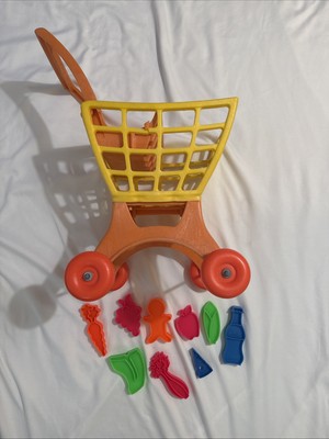 Vintage 1972 Mattel Tuff Stuff Orange Yellow Toy Shopping Cart + 9 Play Foods