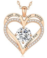 Love Heart Birthstone Necklaces for Women, Rose Gold I Love You 04 Apr