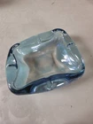 VINTAGE ANCHOR HOCKING ATOMIC BLUE IRIDESCENT ART GLASS ASHTRAY MCM ART DECO