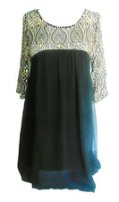 Umgee USA Women's Dress Tunic S Black Gold Lace Sheer Lined Above Knee Boho