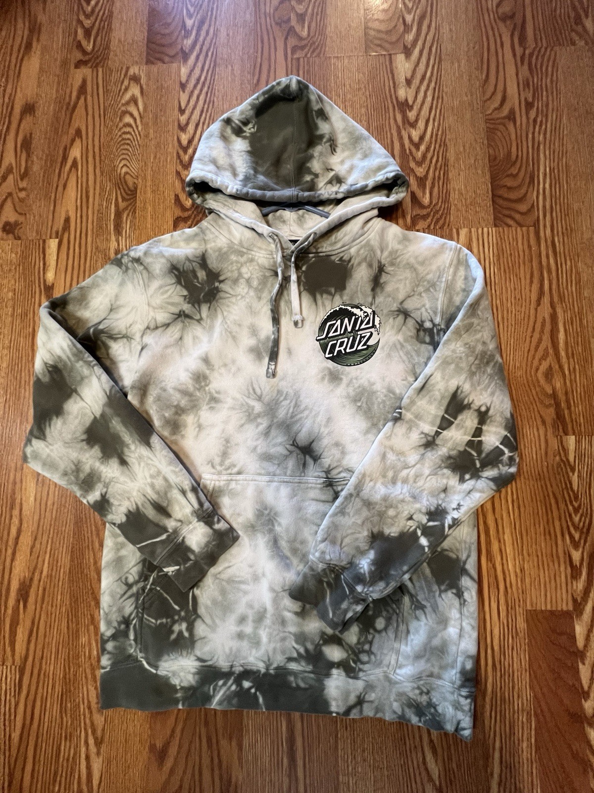 Santa Cruz Men's Medium Hoodie Sweatshirt Grey/green Tie-Dye