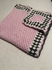 Baby Blanket Handmade Crochet Pastel Pink White Gray 40 x 40 inch