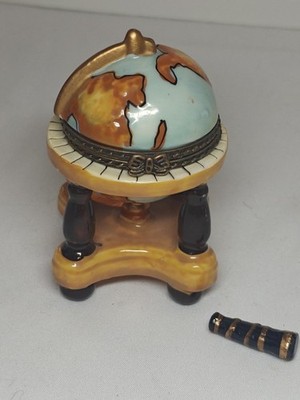 MINIATURE World Map Globe Hinged Trinket Box