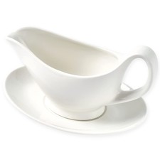 Gravy Boat with Saucer - 16oz Fine Porcelain Sauce Salad Dressing Boat White