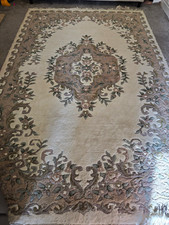 Super Ganges Hand-Knotted Wool Rug 6x9 ft Beige Medallion Floral Moth Proof