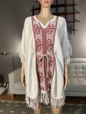 Vintage 70's Belted Fringe Acrylic Knit Poncho Cape Hippie Boho Woodstock